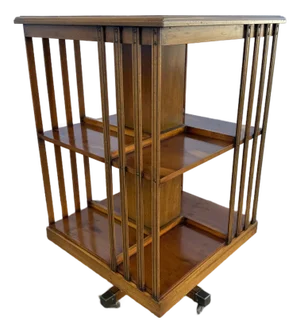 Vintage Edwardian Style Leather Top Yewwood Revolving Bookcase