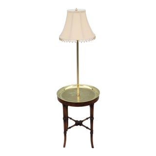 Vintage Regency Frederick Cooper Faux Bamboo Brass Tray Side Table Floor Lamp For Sale