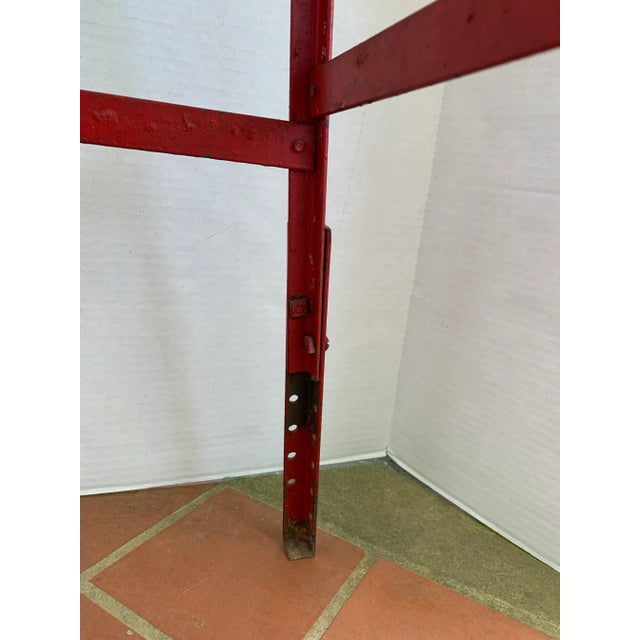 Vintage Industrial Stool Oak Wood and Red Steel For Sale - Image 11 of 12