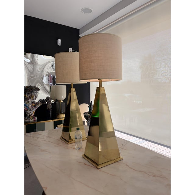 Pyramid Lamps in Brass, 1980s, Set of 2 For Sale - Image 13 of 18
