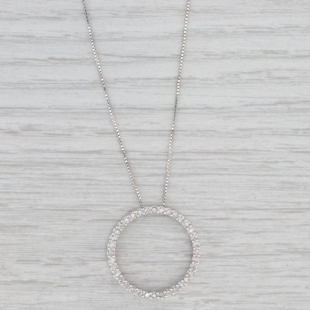0.33ctw Diamond Eternity Circle Pendant Necklace 14k White Gold 18.75" Box Chain For Sale In Greensboro - Image 6 of 6