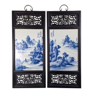 A Pair of Chinese Porcelain Landscape Plaques For Sale