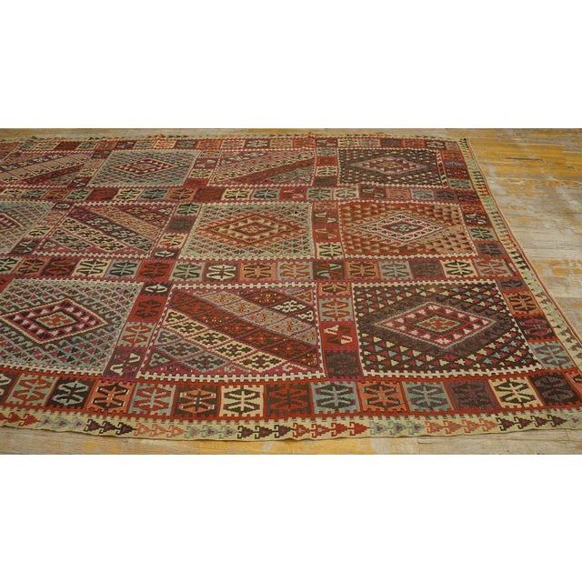 19th Century 1890s Multicolor Antique Tribal Geometric Turkish Oushak Kilim Sivas Carpet Rug For Sale - Image 5 of 8