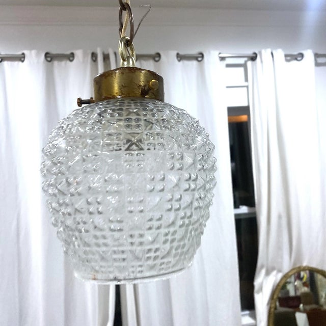 Vintage Mid-Century Cut Glass and Brass Pendant Light For Sale In Charleston - Image 6 of 7