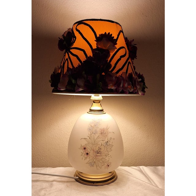 1980s Vintage Brass and Glass Table Lamp with Handmade Lampshade, 1980s For Sale - Image 5 of 8