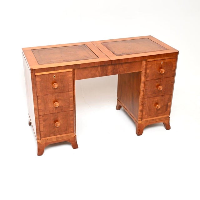 Art Deco Figured Walnut Leather Top Desk, 1930 For Sale - Image 11 of 11