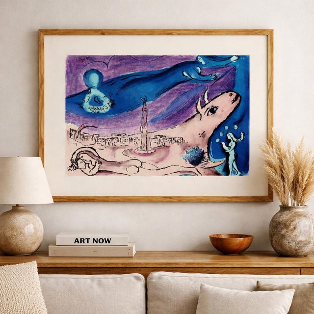 Mid 20th Century Marc Chagall "La Bastille" Large Limited Edition Lithograph – Textured Paper Reproduction For Sale - Image 14 of 14