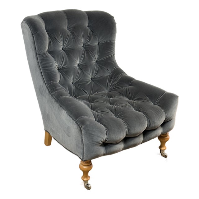 Lee Industries for Serena and Lily Bruno Velvet Tufted Chair For Sale