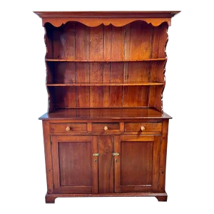 Antique 19 Century Country Mahogany Mixed Pine Wood Two Part Step Back Cupboard Cabinet Hutch.