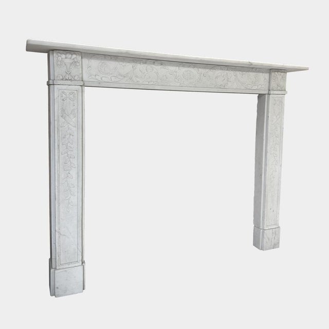 Hollywood Regency English Regency Carved Statuary White Marble Fireplace Mantel, 1820s For Sale - Image 3 of 10