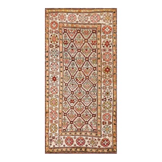 1900s Green Asparagus Diamond Antique Caucasian Karabagh Rug 3'6" X 7'2" Handknotted Wool Carpet For Sale