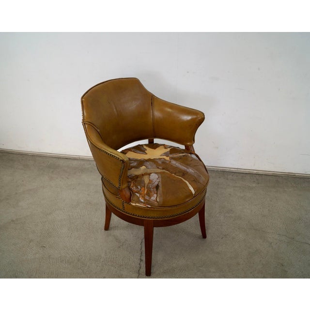 Mid-Century Modern 1960’s Mid-Century Modern Leather & Walnut Swivel Armchair For Sale - Image 3 of 12