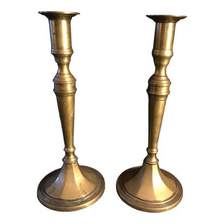 Early 20th Century Brass Candle Sticks Set of 2 For Sale