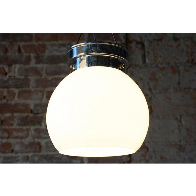Bauhaus Bauhaus Ceiling Lamp in Chrome-Plated Steel and Opal Glass, Czech, 1930s For Sale - Image 3 of 5