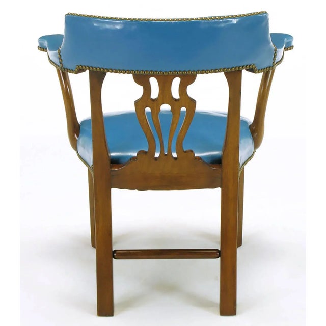Barnard & Simonds Blue Leather and Mahogany Armchairs - a Pair For Sale In Chicago - Image 6 of 11