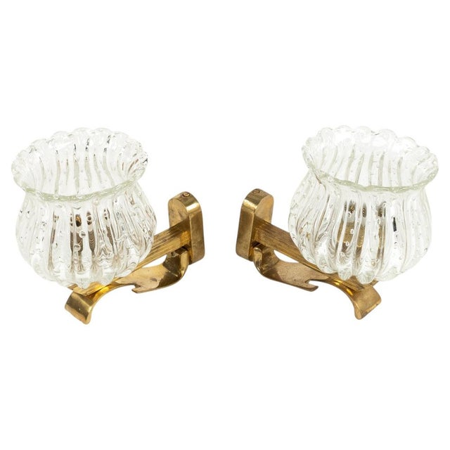Mid-Century Sconces in Glass and Brass in the style of Barovier and Toso, Italy, 1960s, Set of 2 For Sale - Image 15 of 17