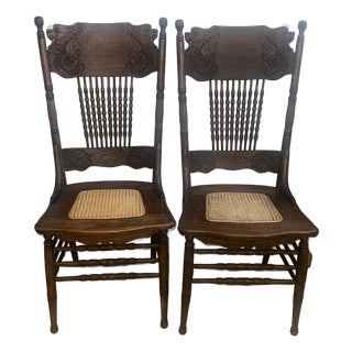 Carved Lion Antique Victorian Spindle Caned Chairs For Sale