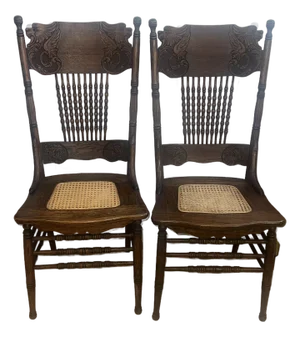Carved Lion Antique Victorian Spindle Caned Chairs