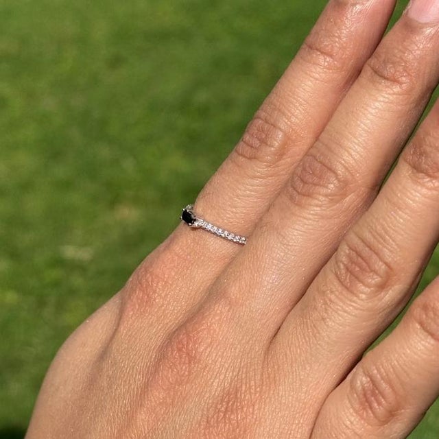 14k Gold Natural Baguette Blue Sapphire Diamond Stacking Thin Band Ring Size 9 For Sale - Image 9 of 16