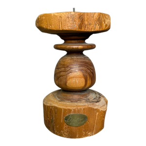 Handcrafted Signed Wooden Candle Holder | Rustic Folk Art Accent