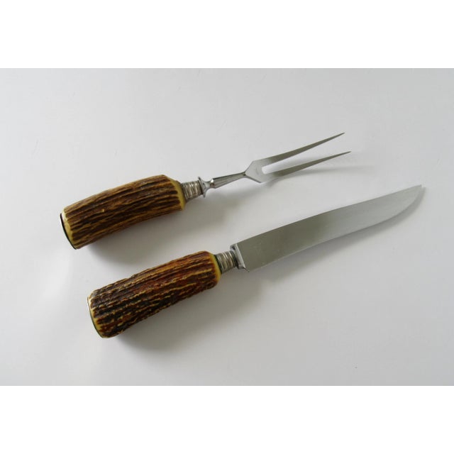 Vintage Solingen Germany Stag Handled Cutlery Serving Knife & Fork - 2 Pcs. For Sale In West Palm - Image 6 of 13