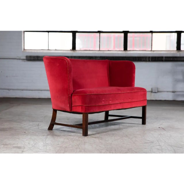 Danish Classic 1930s "Banana-Style" Settee or Bench in Red Velvet For Sale - Image 9 of 9