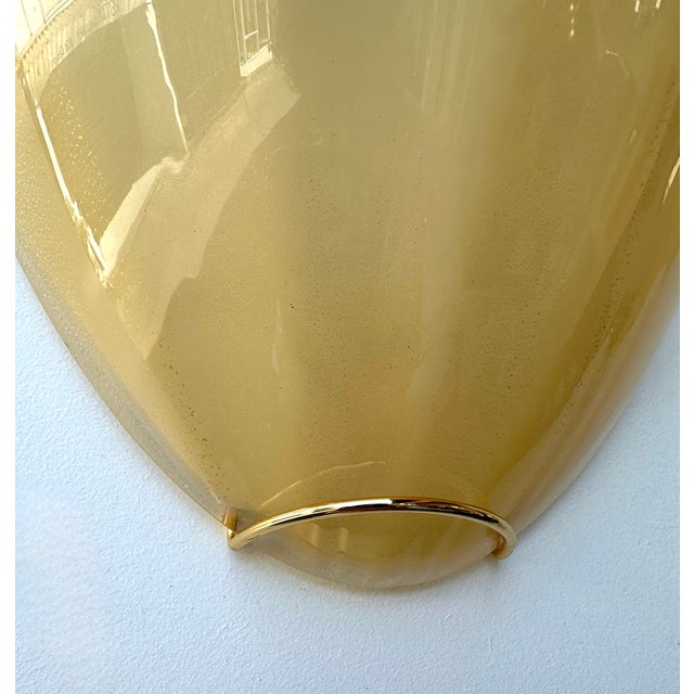 Contemporary Pair of Yellow Gold Leaf Murano Glass and Brass Sconces, Italy For Sale - Image 6 of 11