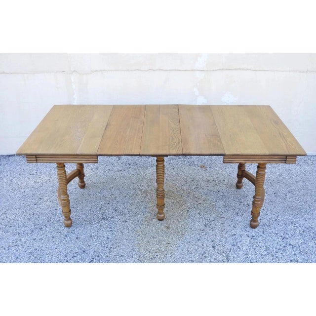 Wood Antique American Victorian Oak Wood Square Extension Dining Table With 3 Leaves For Sale - Image 7 of 13