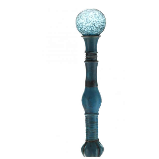 American Cedar Creek Gallery (Nc) Pottery Totem With Blown Glass Ornament For Sale - Image 3 of 5