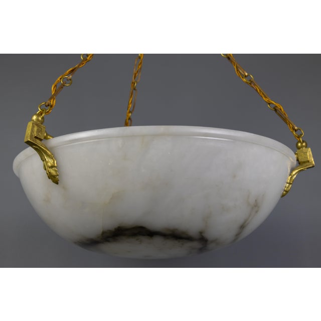 Large White Alabaster with Black Veins & Bronze Pendant, 1920s For Sale - Image 12 of 18