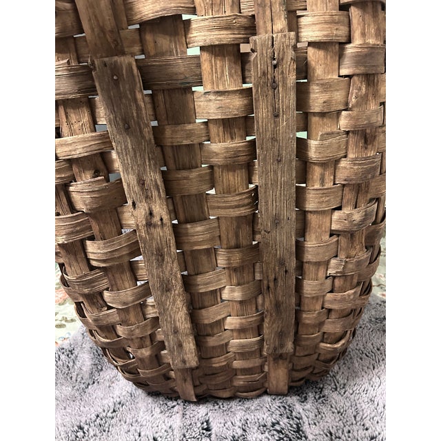 Antique/Vintage Appalachian Oak Weaved Work Basket With Runner/Skids Circe 1800-1905 Era For Sale - Image 9 of 15