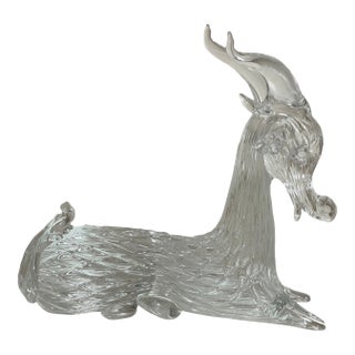 Vintage Hand Blown Murano Italian Art Studio Glass Bull Goat Sculpture Statue For Sale