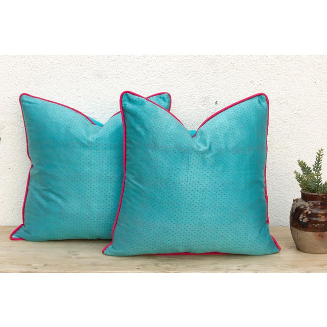 Pair of Sajar Blue Dotted Ahir Handloom Pillows For Sale In Los Angeles - Image 6 of 6