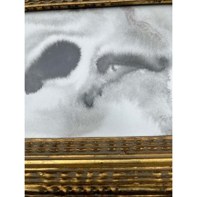 Abstract Contemporary Original Abstract Ink Painting Heavy Chunky Gold Wood Frame For Sale - Image 3 of 4