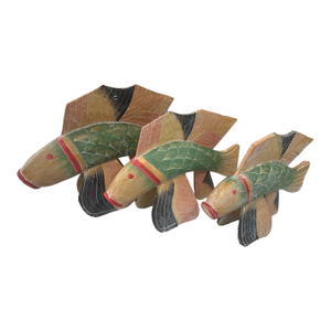 1980s Folk Art Wooden Fish Sculptures- Set of 3