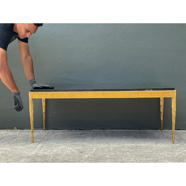Black Vintage Gilt Metal and Stone Cocktail Table For Sale - Image 8 of 10