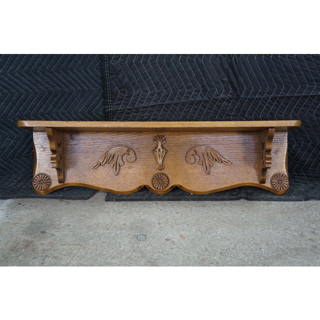 Early 20th Century 20th Century Victorian Eastlake Revival Carved Oak Wall Shelf Mantel Display 35" For Sale - Image 5 of 16