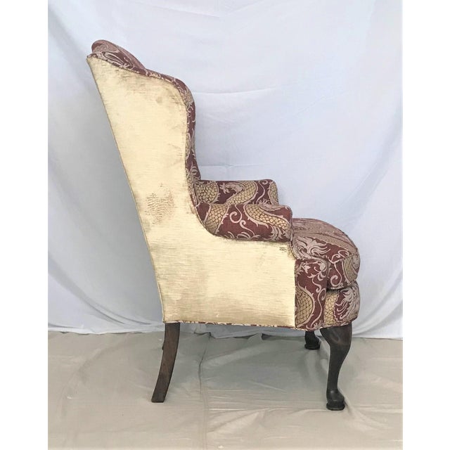 Mid Century Waverly Linen Chinoiserie & Velvet Broyhill Wingback Chairs