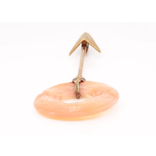 Antique Art Deco 14k Gold and Carved Agate Jabot Pin For Sale - Image 9 of 15
