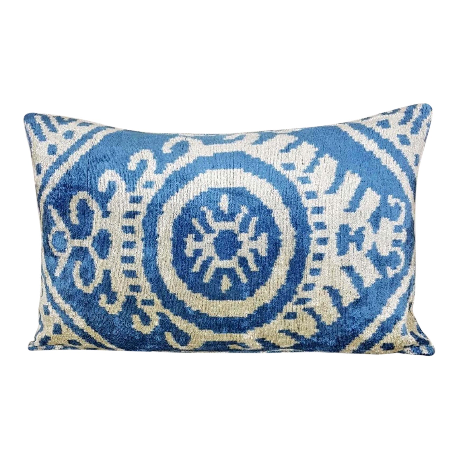 Mineral Blue Silk Velvet Ikat Lumbar Pillow Chairish
