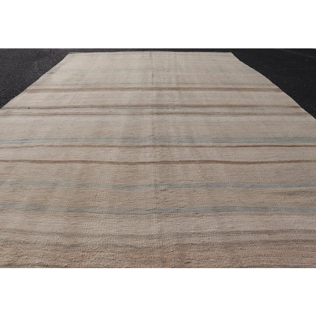 Tribal Subtle Horizontal Stripe Design Turkish Vintage Kilim Rug in Warm Neutral Tones For Sale - Image 3 of 11