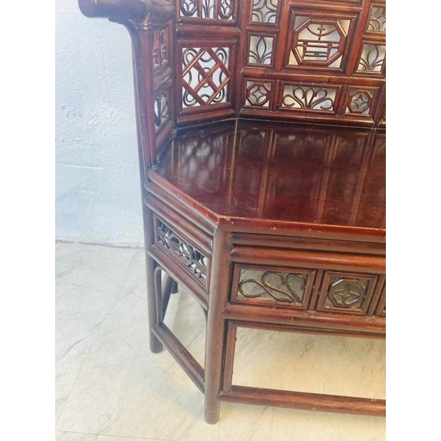 1970s Vintage Chippendale Bamboo Bench For Sale - Image 5 of 11