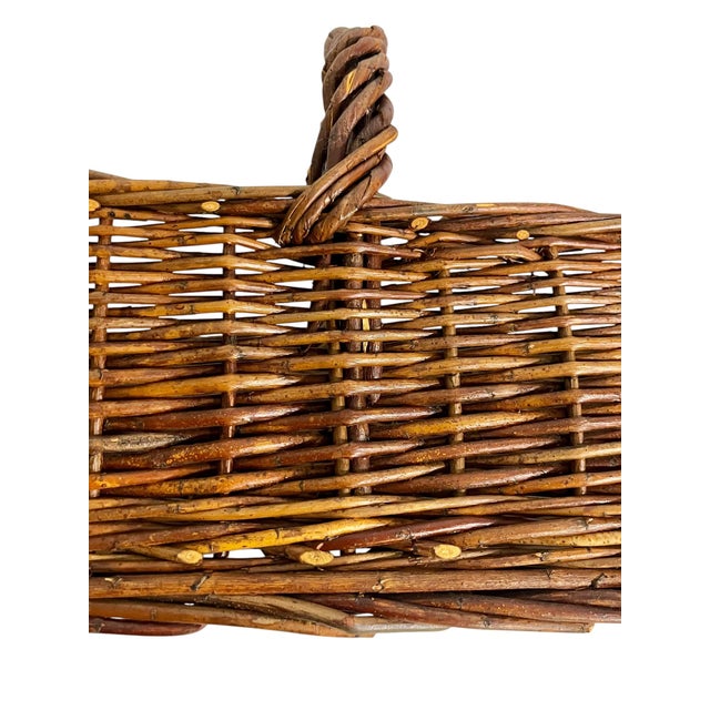 Wood Vintage French Wicker Gathering Basket With Twisted Handle Rustic For Sale - Image 7 of 10