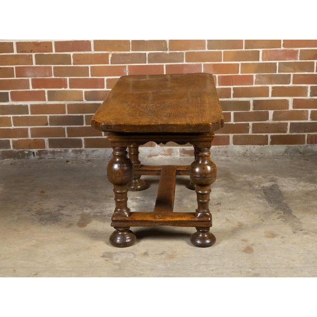 Brown Danish Langeland Late 19th Century Oak Table With Carved Apron and Turned Legs For Sale - Image 8 of 12