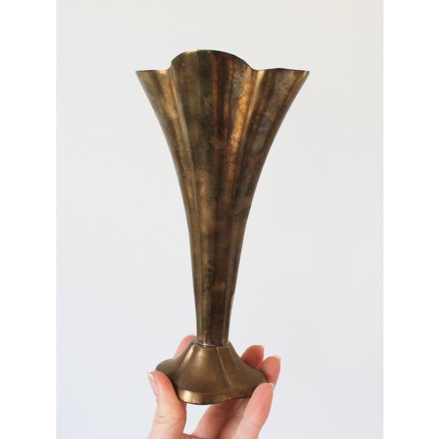 English Vintage Brass Fluted Trumpet Vase For Sale - Image 3 of 9