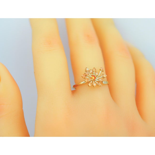 Dandelion flower ring with sapphires and diamonds. 14 karat gold ring with yellow sapphires. Adjustable Sparkly Dandelion...