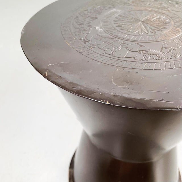 Asian Modern Table and Stools in Brown Metal with Decoration, 1990s, Set of 3 For Sale - Image 16 of 18