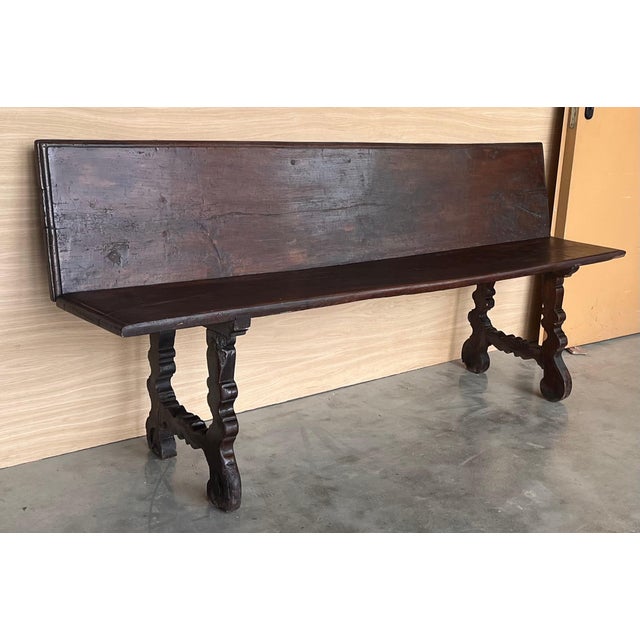 20th Century Spanish Renaissance Carved Walnut Bench Banquette "Escaño" For Sale - Image 18 of 18