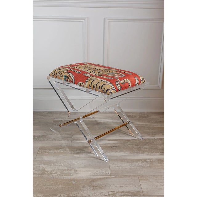 Plastic Delano Gold Tiger Lucite X-Bench For Sale - Image 7 of 9