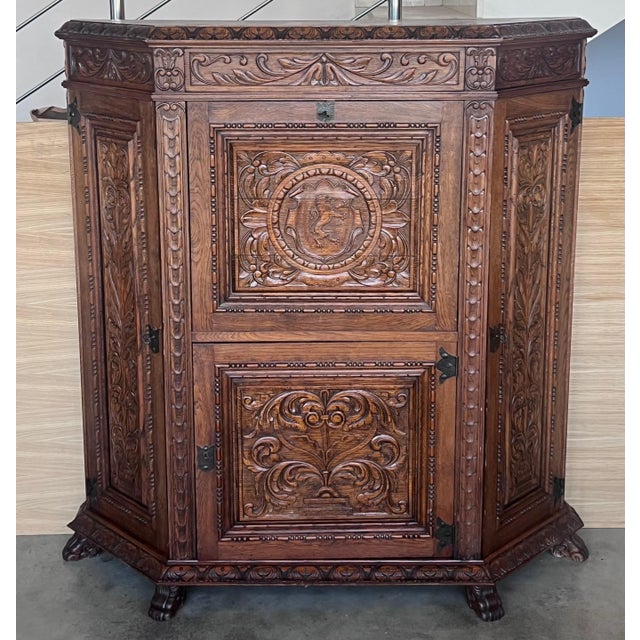 Spanish Baroque Cabinet Bar in Carved Walnut, 1910s For Sale - Image 16 of 18